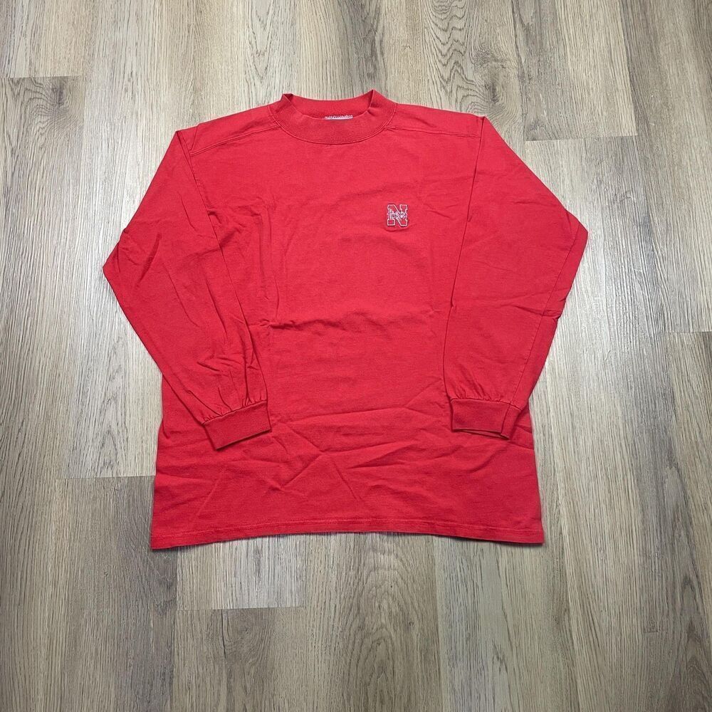 Nebraska Cornhuskers Shirt Mens Large Red College Football Long Sleeve Made USA